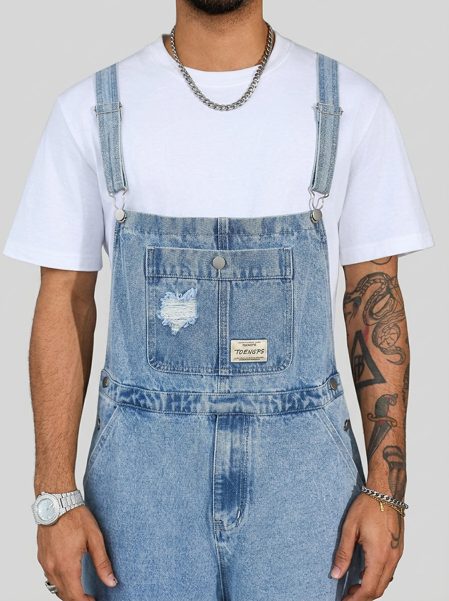 Men’s Distressed Denim Bib Overalls