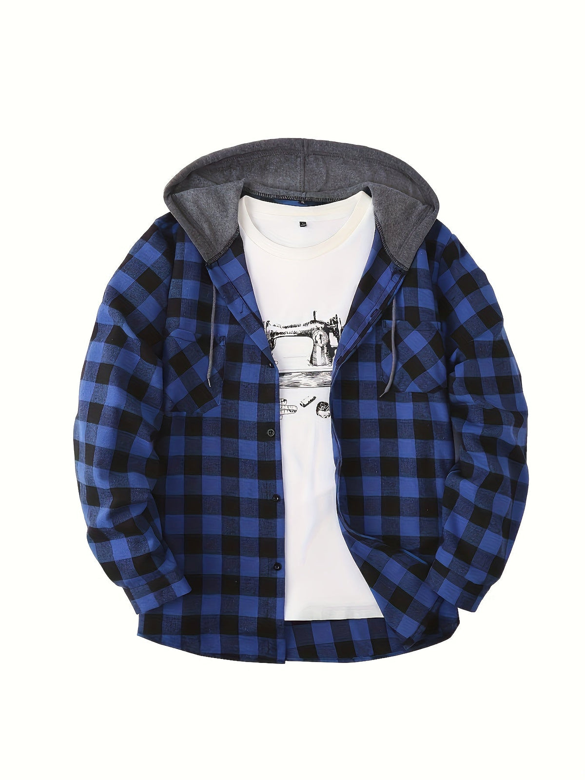 Men's Plaid Hooded Sweatshirt Relaxed Fit Long Sleeve Casual Everyday Wear
