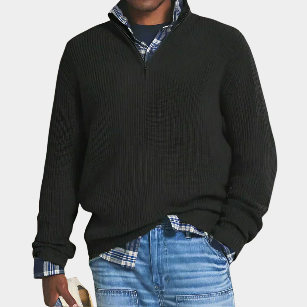 Men's Zip-Up Sweater Regular Fit Long Sleeve Stand Collar Casual Layering
