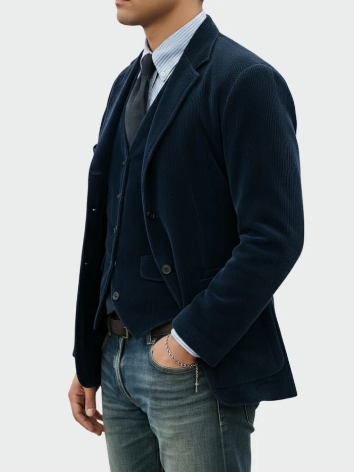 Men's Refined Corduroy Blazer Suit Tailored Fit Single-Breasted Smart-Casual