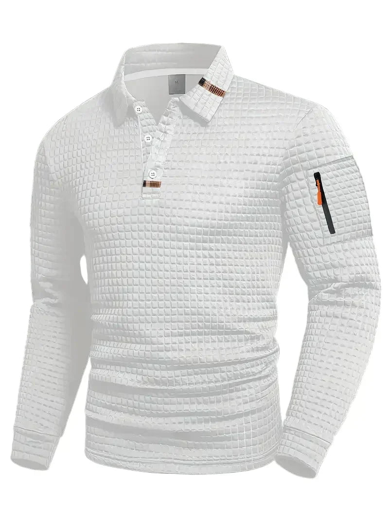 Men's Waffle Texture Polo Shirt Short-Sleeve Collared Casual Everyday