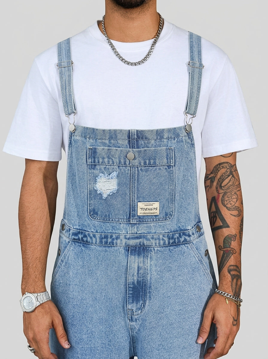 Men’s Distressed Denim Bib Overalls