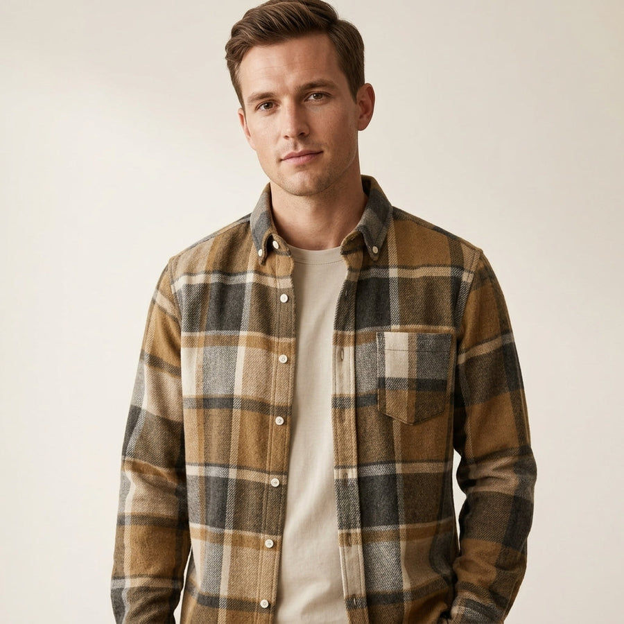 Men's Flannel Button-Up Shirt Classic Fit Long Sleeve Casual Everyday Wear