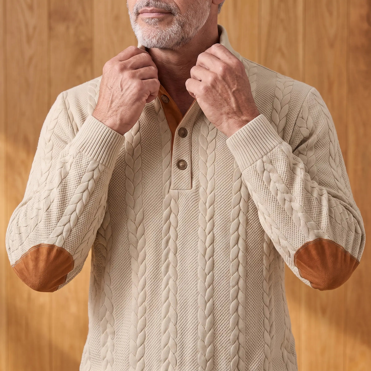 Men's Cable Knit Henley Shirt Long Sleeve Button-Up Casual Everyday Wear