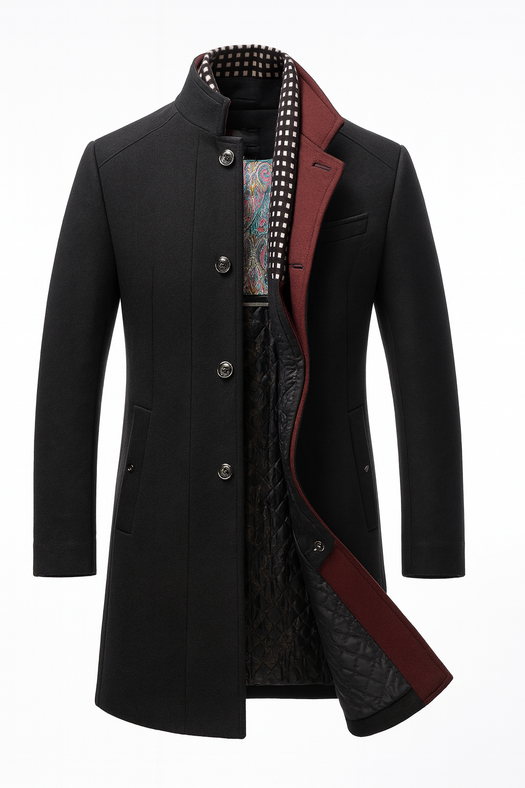 Men's Colorblock Overcoat Tailored Fit Long Sleeve Notched Collar Button-Up Winter Outerwear