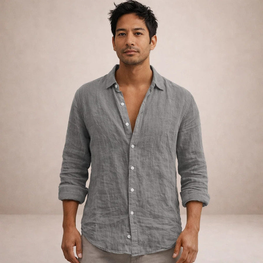 Men's Open Collar Shirt Long-Sleeve Button-Up Casual Smart-Casual Holiday Beach Everyday Relaxed Fit Griffith