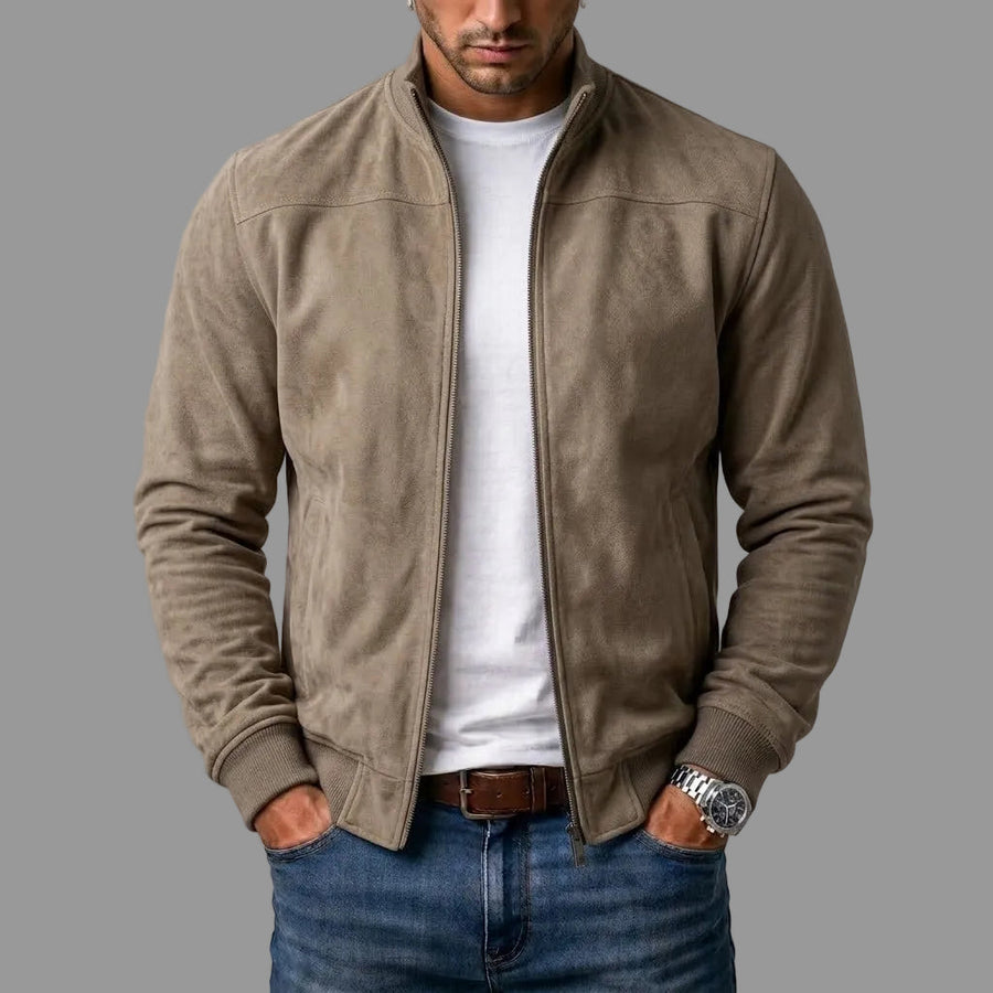 Men's Suede Bomber Jacket Classic Fit Zip-Up Closure Casual Everyday Wear