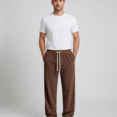 Men's Relaxed Fit Wide Leg Corduroy Trousers Drawstring Casual Everyday - Brown Front [Lystr 6ac89b44d4fa2807a3a0f9a3:brown:front]
