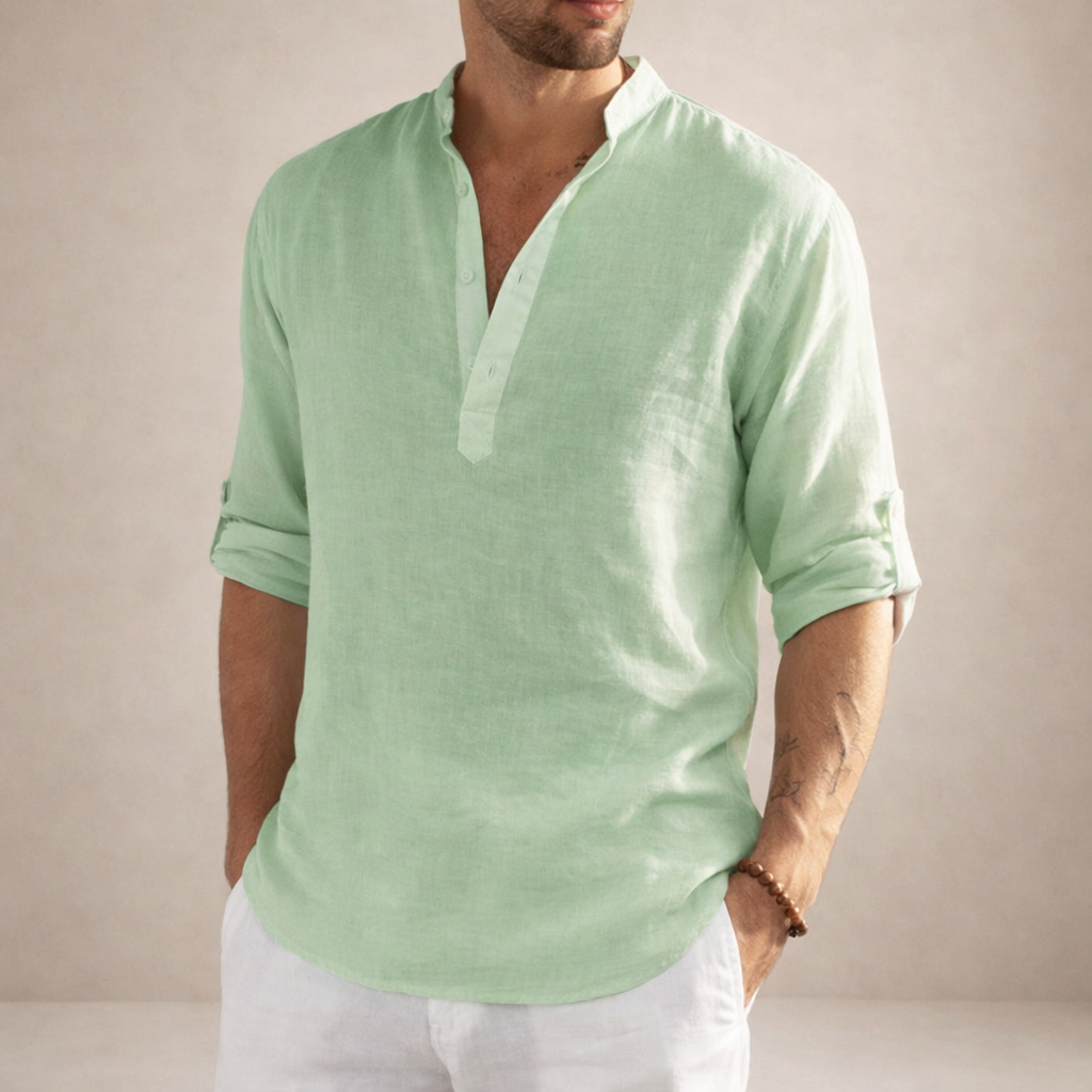 Men's Regular Fit Long Sleeve Shirt Stand Collar Casual Everyday Wear
