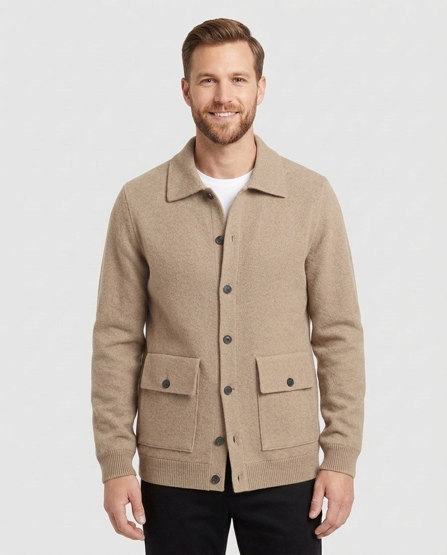 Men's Cardigan Sweater Classic Fit Long Sleeve V-Neck Button Closure Casual - Biege Front [Lystr 6ad87c805fc108b9c0a90044:biege:front]