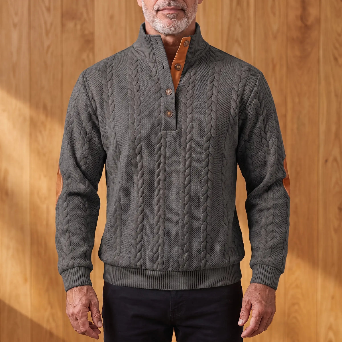 Men's Cable Knit Henley Shirt Long Sleeve Button-Up Casual Everyday Wear