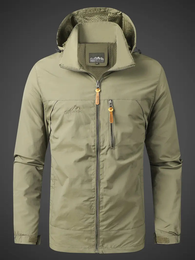 Men's All-Weather Hooded Jacket Relaxed Fit Full-Zip Casual Outdoor