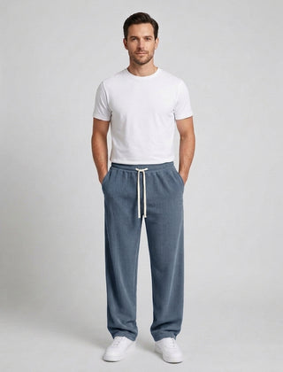 Men's Relaxed Fit Wide Leg Corduroy Trousers Drawstring Casual Everyday - Slate Blue Front [Lystr 6ac89b44d4fa2807a3a0f9a3:slate blue:front]