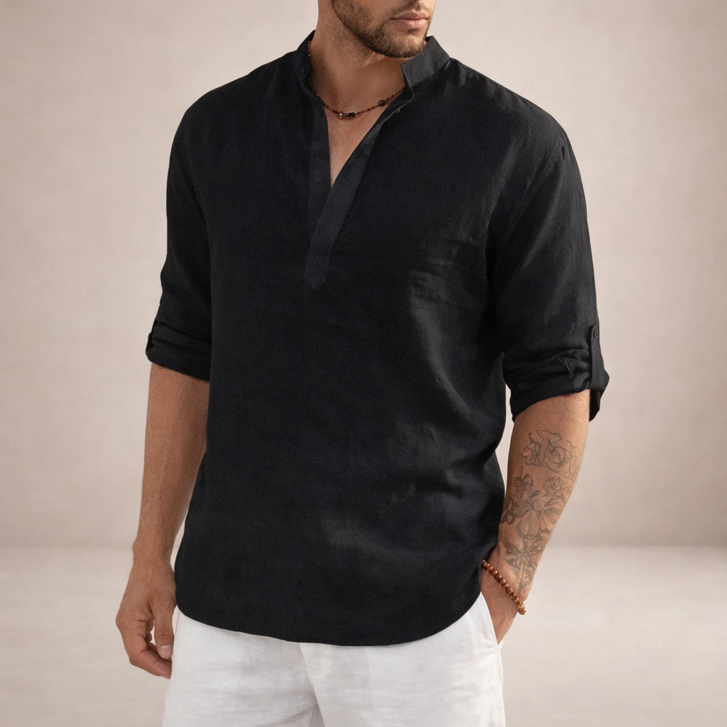 Men's Casual Long Sleeve Shirt | Stand-Up Collar