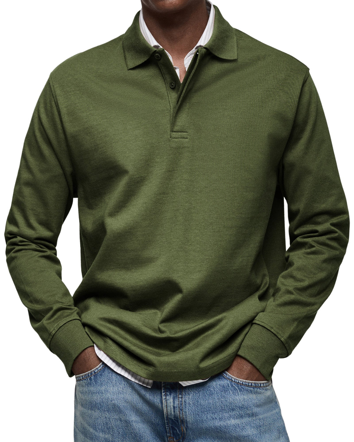 Men's Long-Sleeved Polo Shirt Classic Fit Collared Casual Everyday Wear