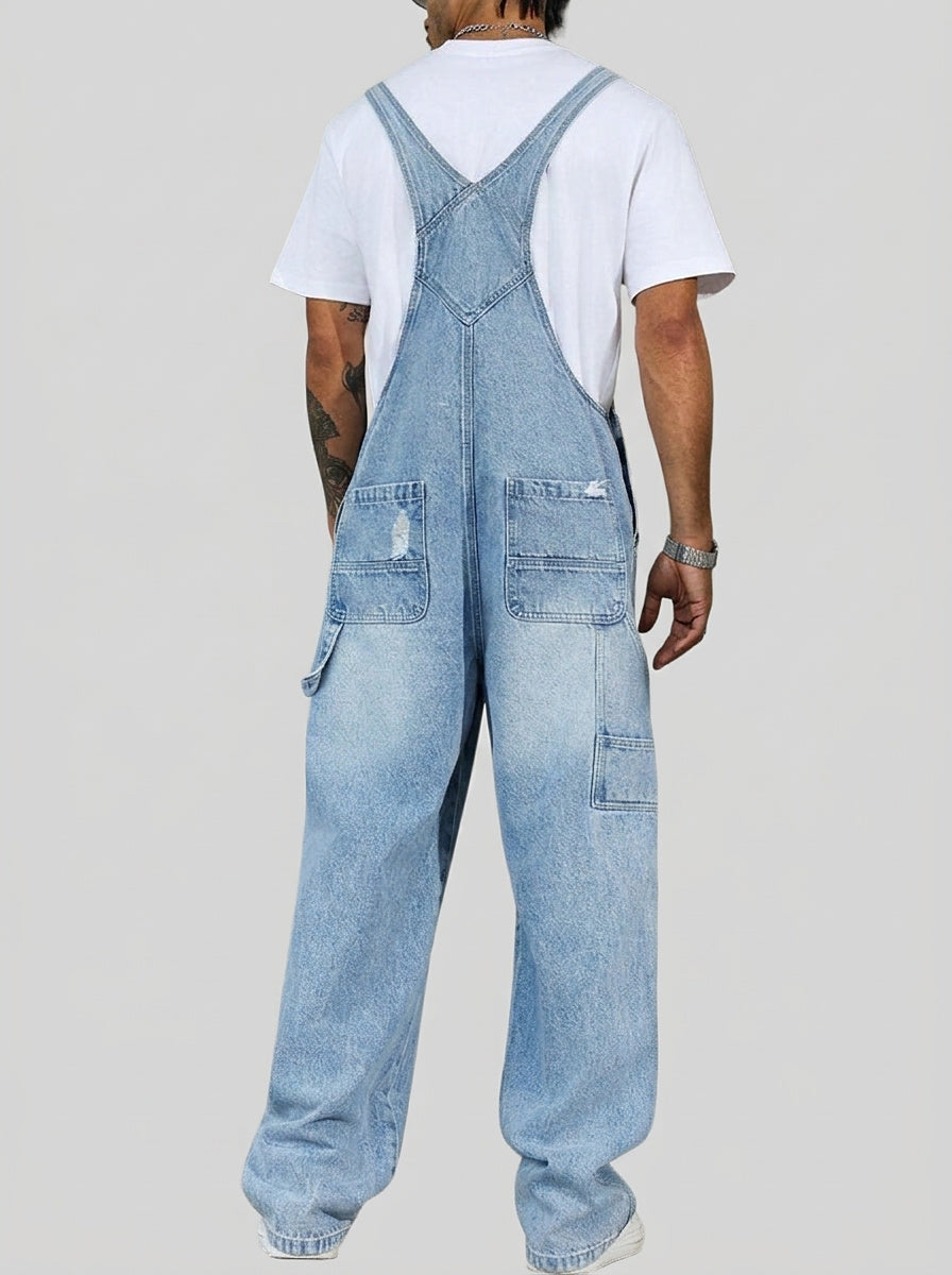 Men’s Distressed Denim Bib Overalls