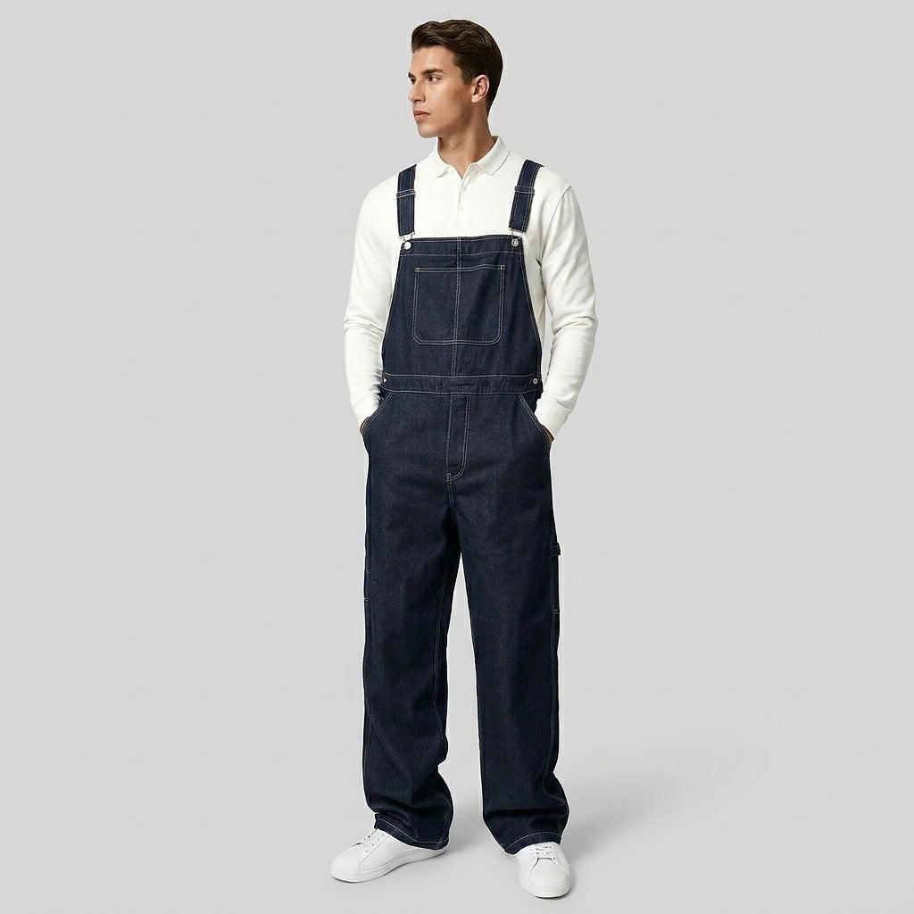 Men’s Denim Bib Overalls with Straight Leg