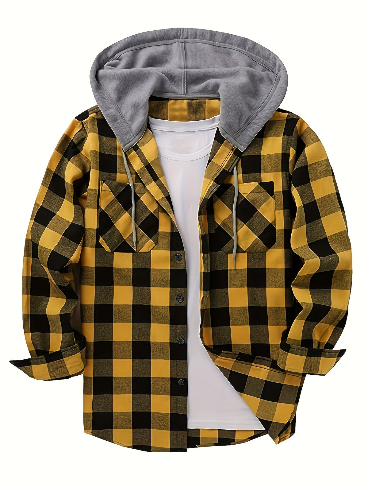 Men's Plaid Hooded Sweatshirt Relaxed Fit Long Sleeve Casual Everyday Wear
