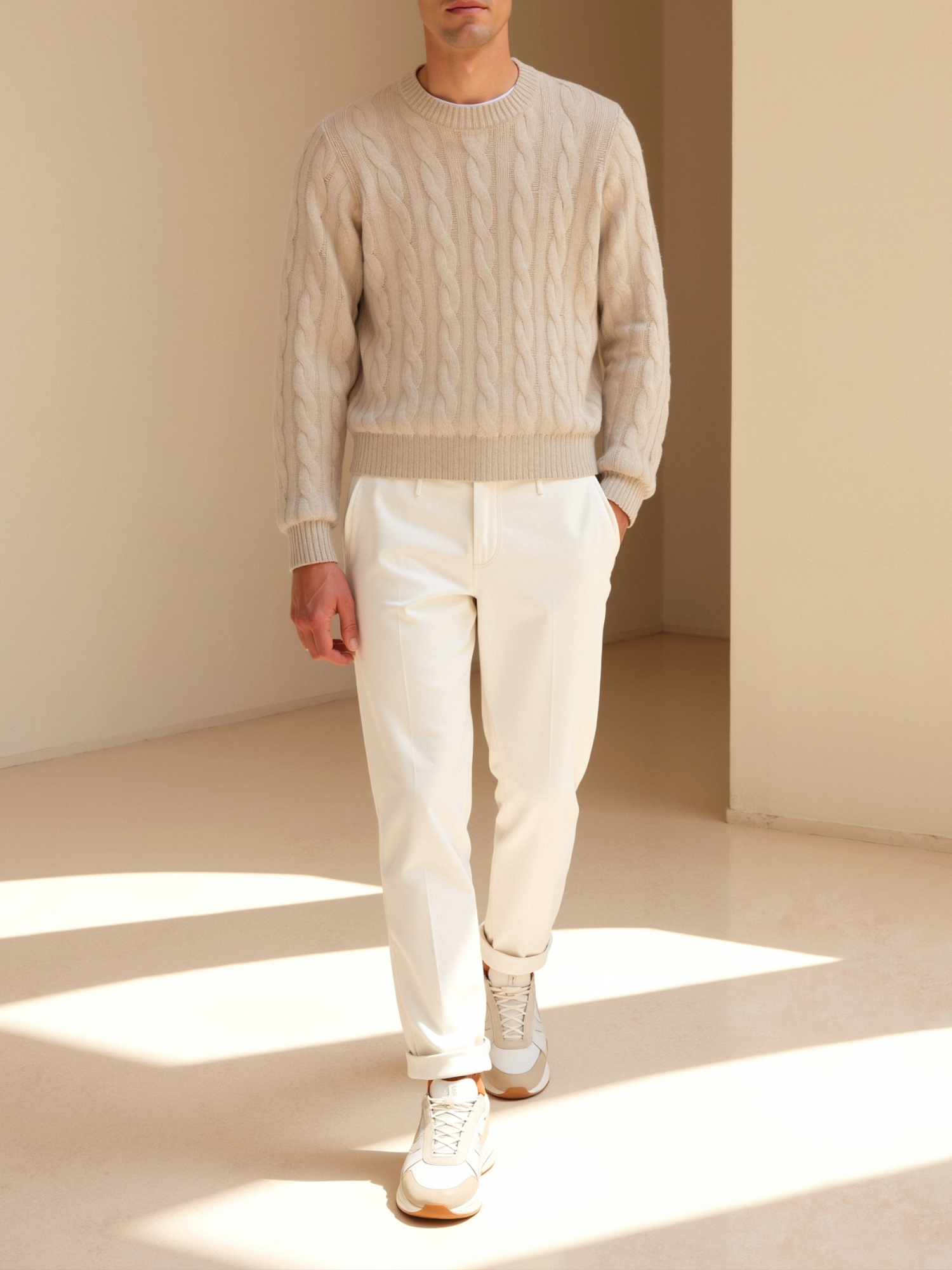 Men's Cable Knit Sweater Regular Fit Long Sleeve Crew Neck Casual Everyday