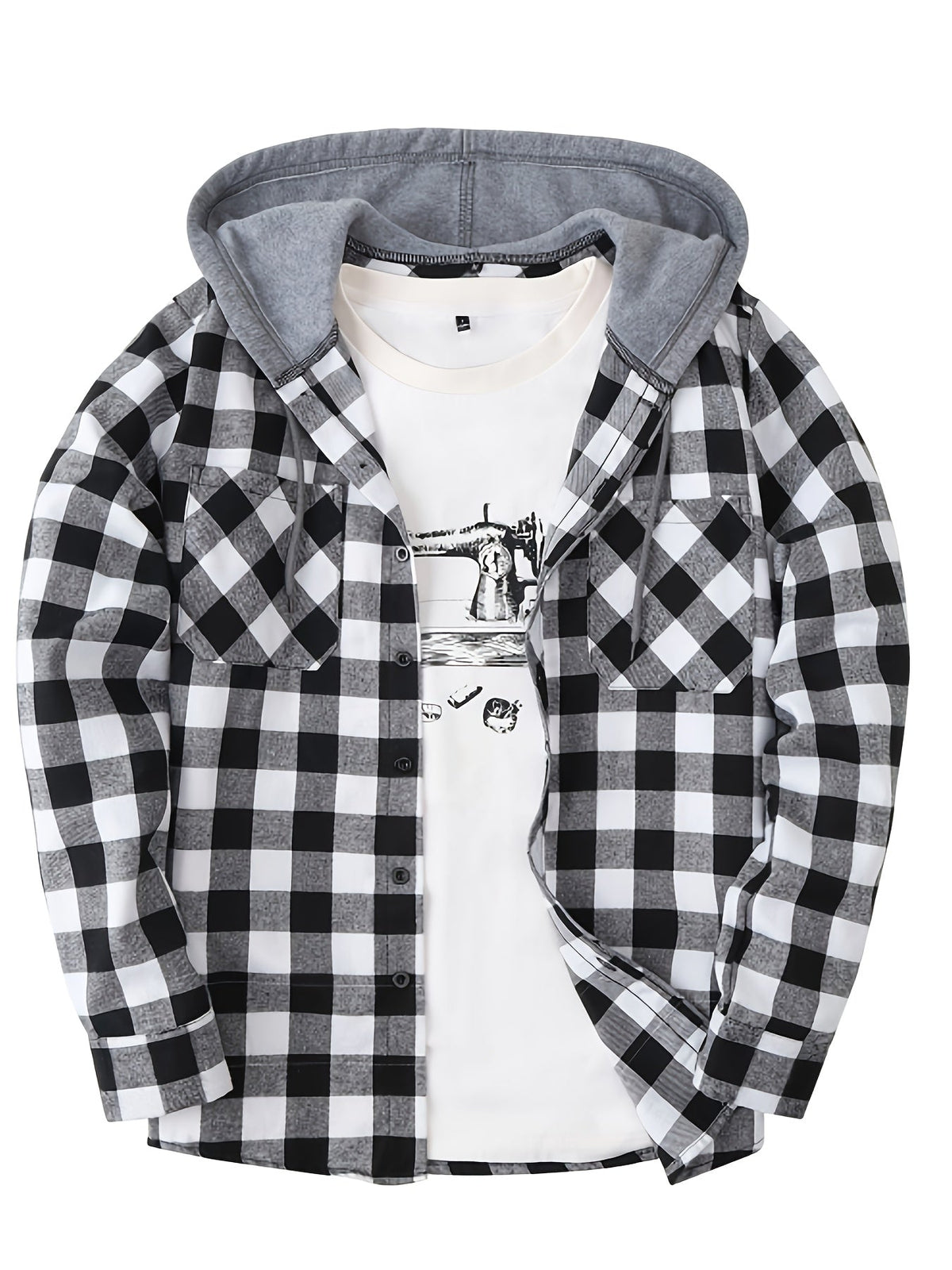 Men's Plaid Hooded Sweatshirt Relaxed Fit Long Sleeve Casual Everyday Wear
