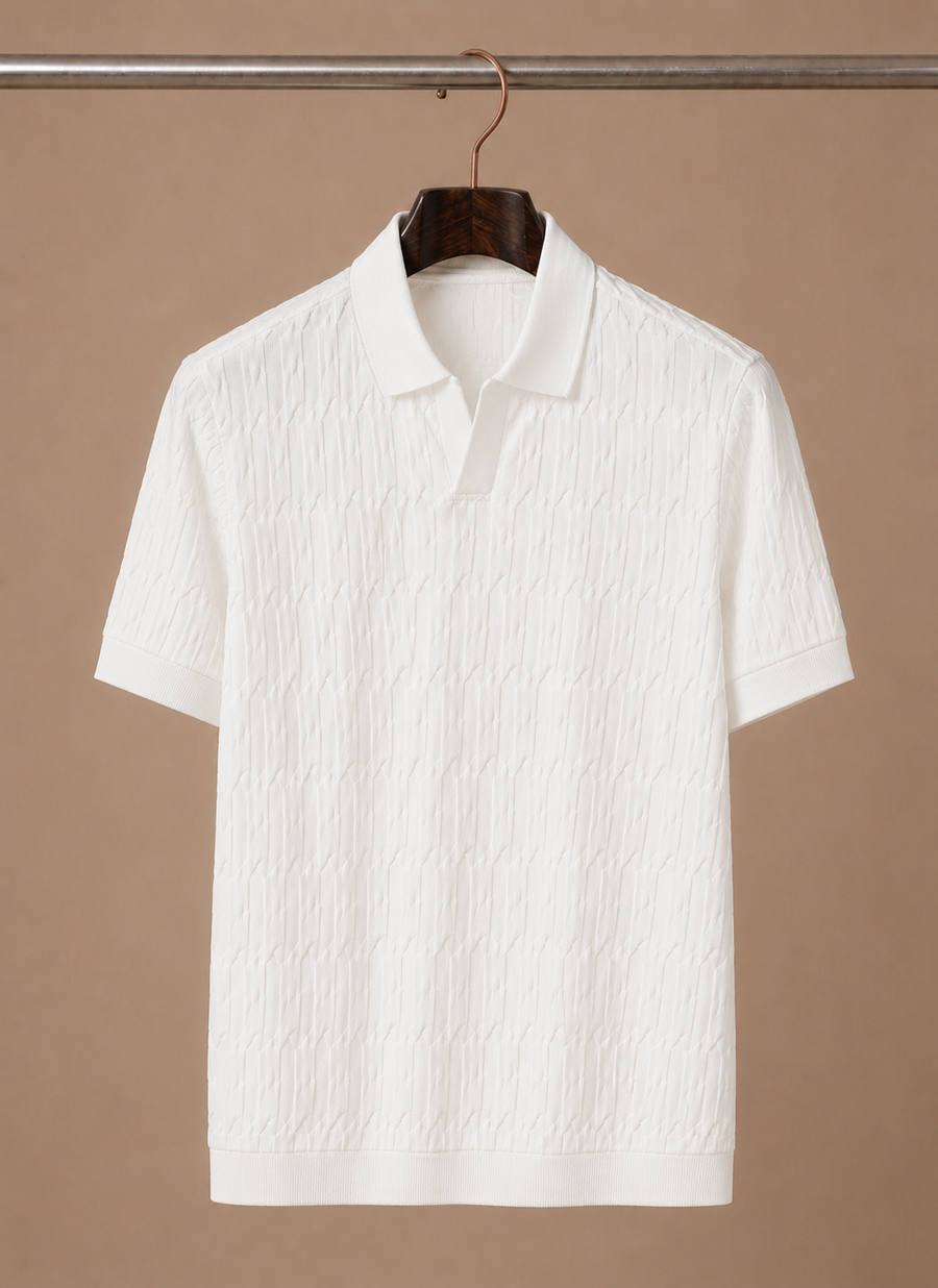 Men's Knit Polo Shirt Textured Short-Sleeve Collared Ribbed Casual Smart-Casual Everyday Golf Holiday Jasper