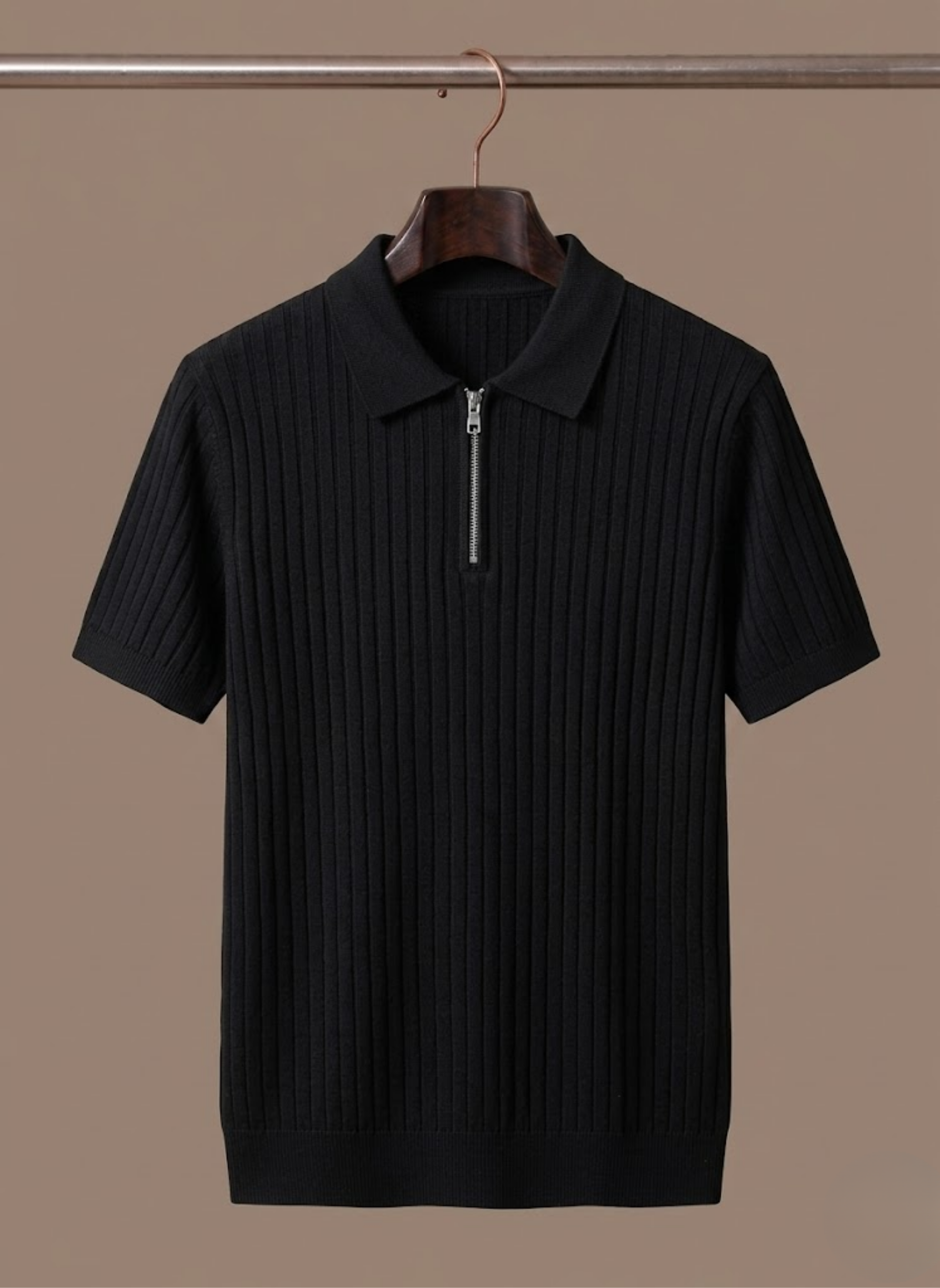 Men's Stylish Striped Knit Polo Shirt | Short Sleeve