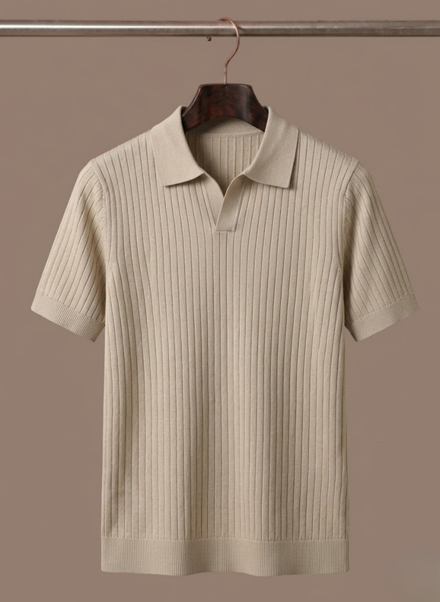 Men's Ribbed Knit Polo Shirt Short-Sleeve Collared Textured Casual Smart-Casual Everyday Golf Holiday Rowley