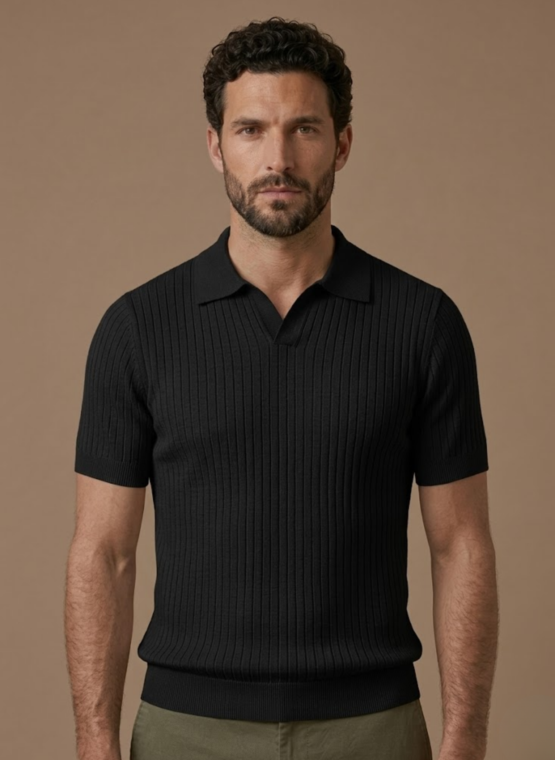 Men’s Casual Ribbed Knit Polo Shirt | Summer Essential