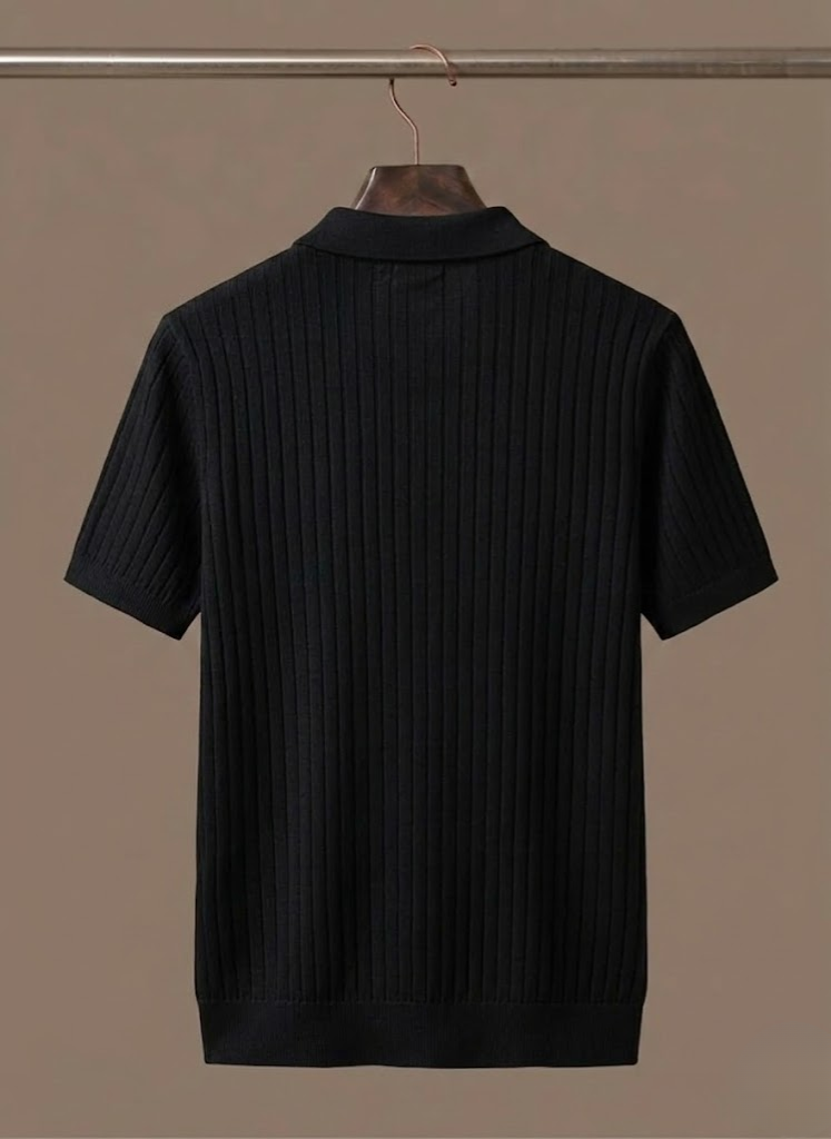 Men’s Casual Ribbed Knit Polo Shirt | Summer Essential
