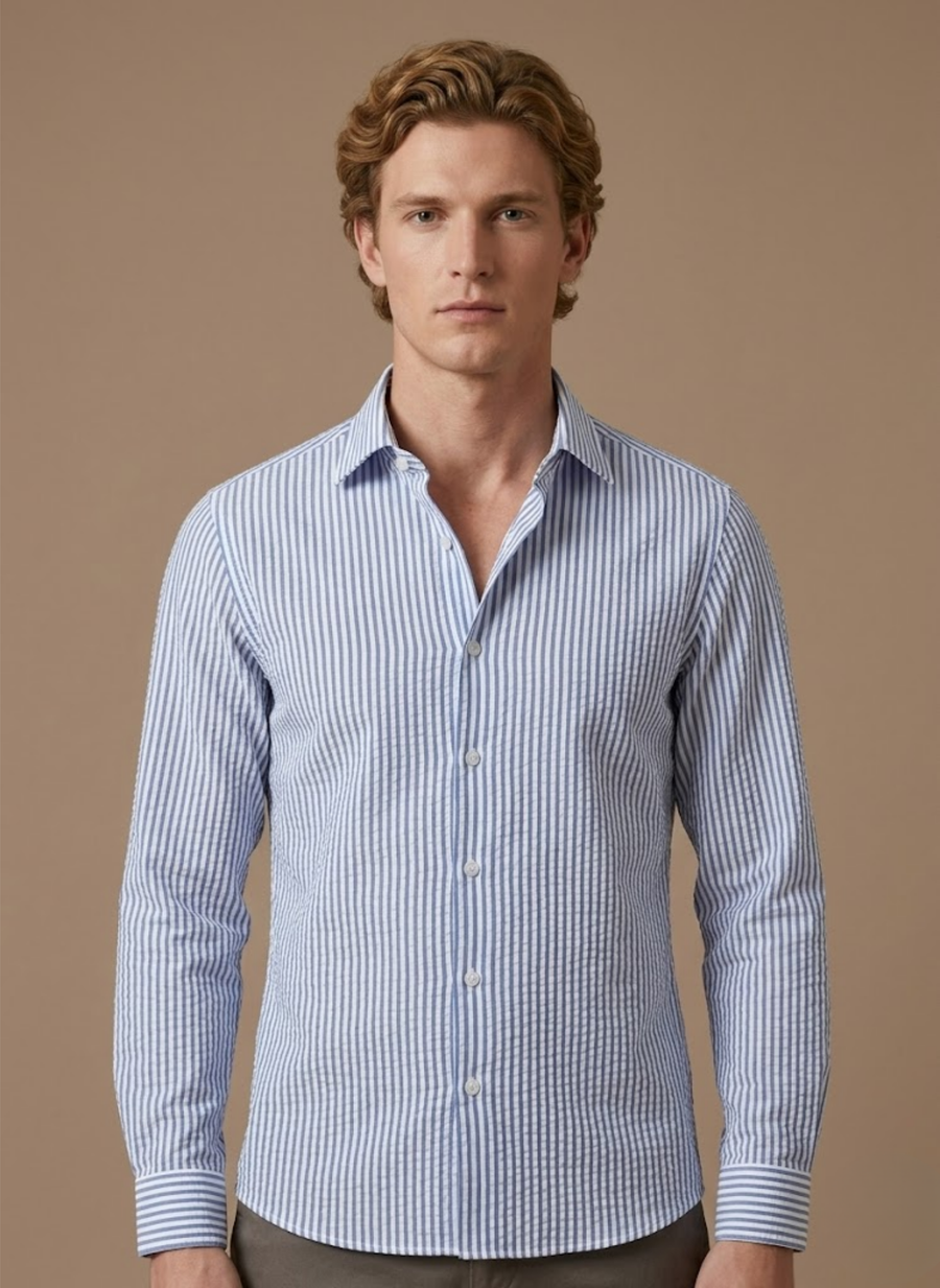 Men's Seersucker Shirt Striped Short-Sleeve Button-Up Collared Breathable Casual Holiday Beach Everyday Lachlan