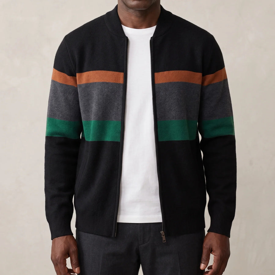 Men's Cardigan Sweater Block Stripe Design Long Sleeve Open Front Casual Wear