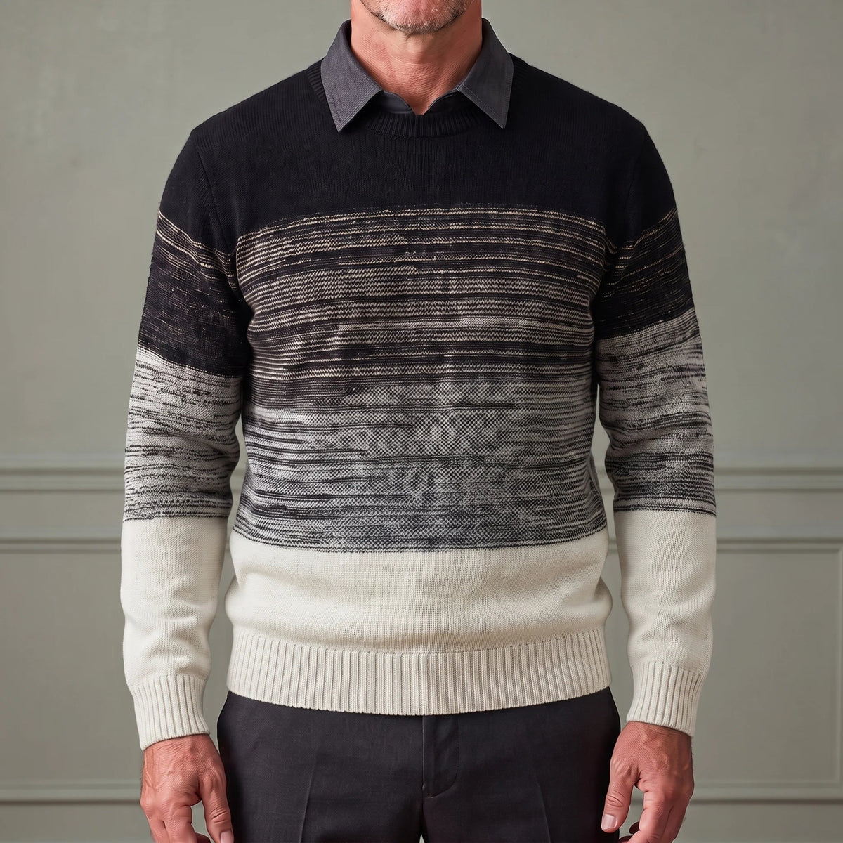 Men's Casual Ombre Sweater Crew Neck Long Sleeve Relaxed Fit Everyday Wear
