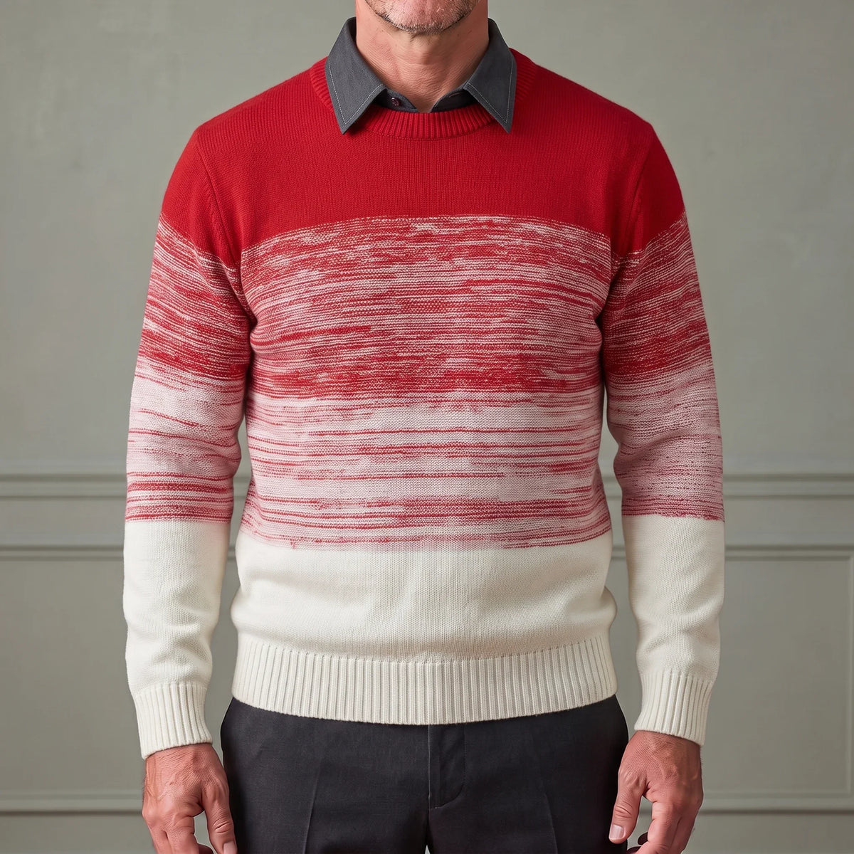 Men's Casual Ombre Sweater Crew Neck Long Sleeve Relaxed Fit Everyday Wear