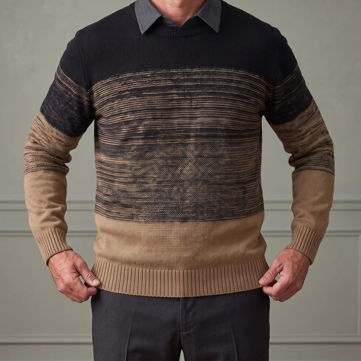Men's Casual Ombre Sweater Crew Neck Long Sleeve Relaxed Fit Everyday Wear