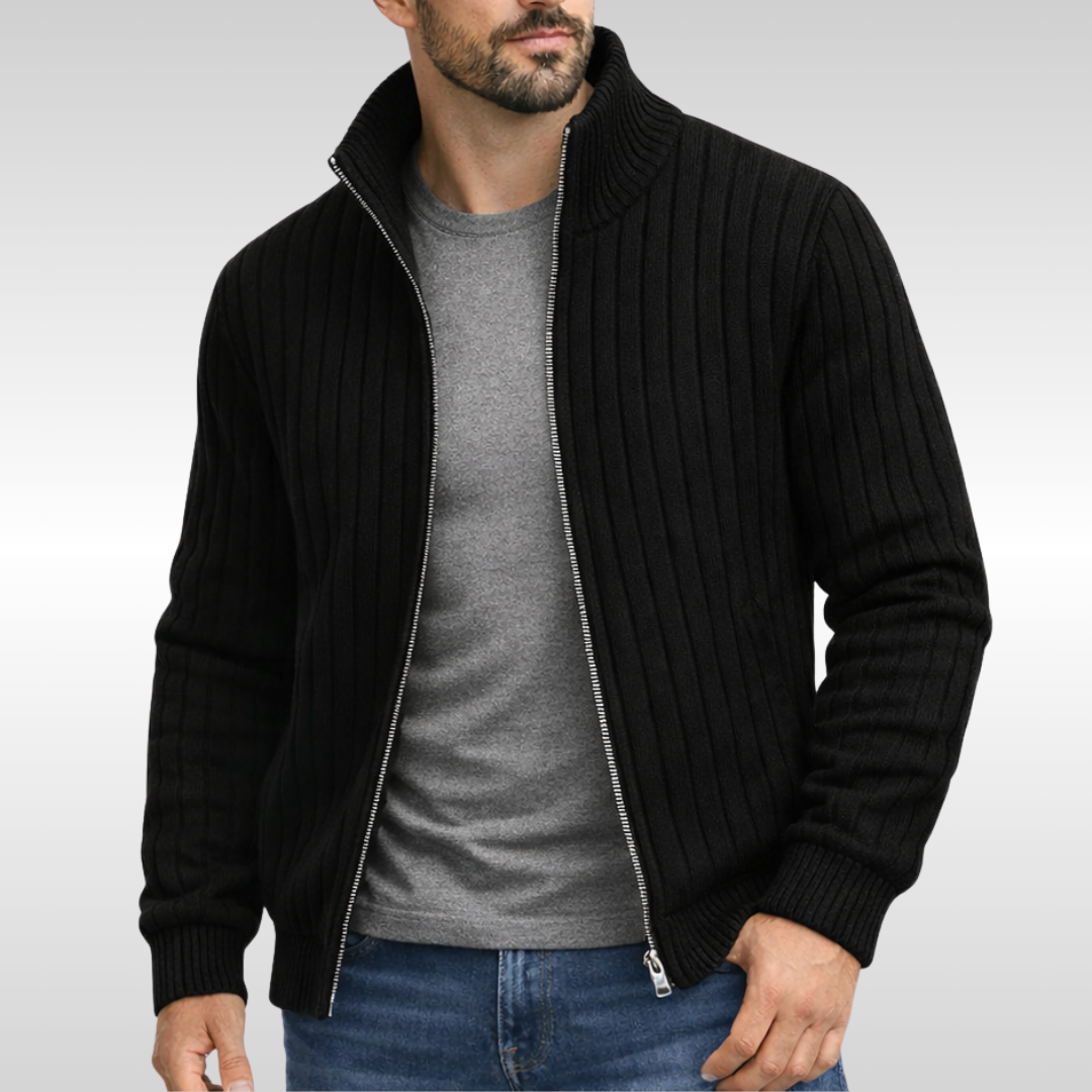 Men's Cosy Zip-Up Cardigan Relaxed Fit Long Sleeve Casual Layering