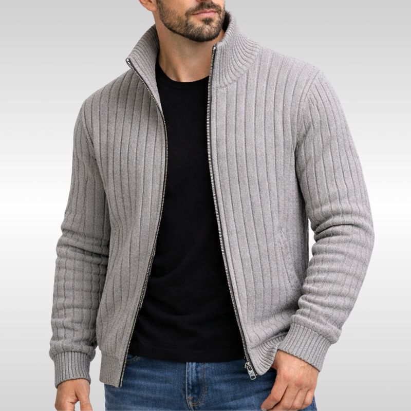 Men's Cosy Zip-Up Cardigan Relaxed Fit Long Sleeve Casual Layering