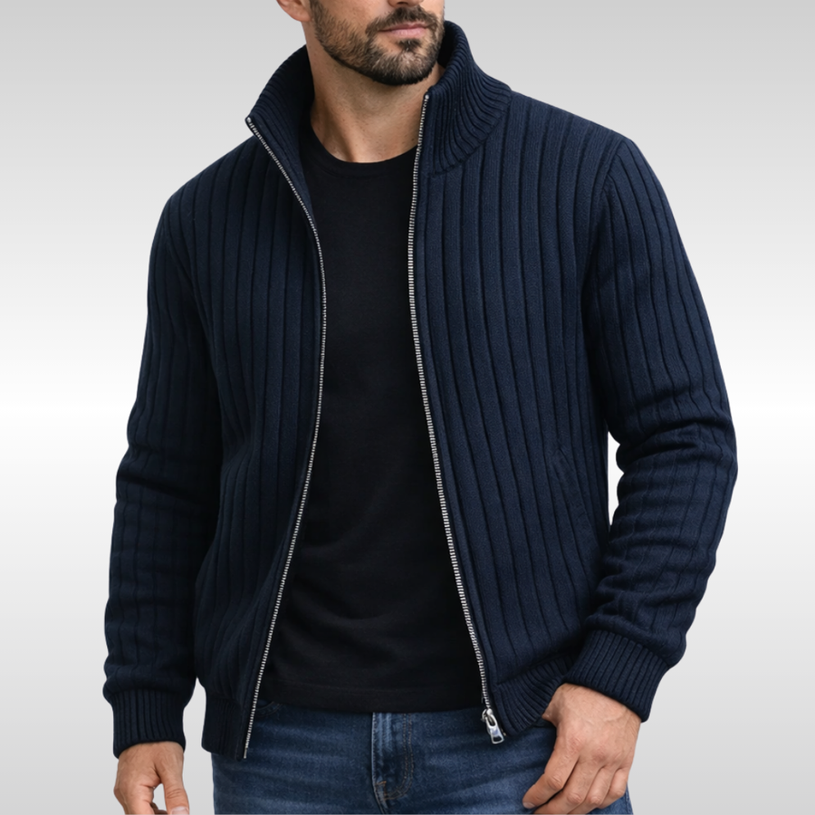 Men's Cosy Zip-Up Cardigan Relaxed Fit Long Sleeve Casual Layering