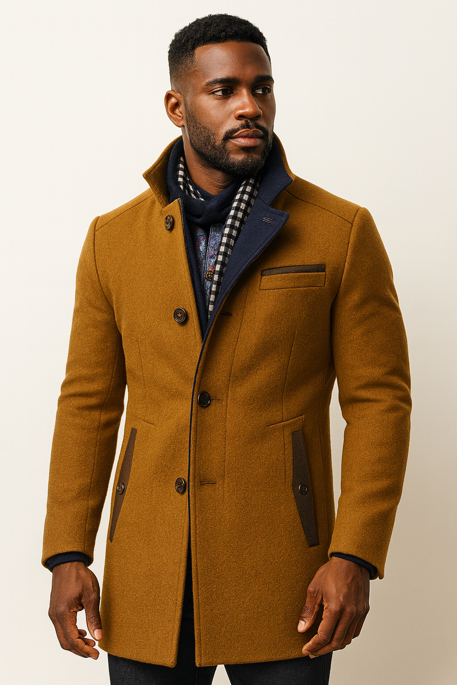 Men's Colorblock Overcoat Tailored Fit Long Sleeve Notched Collar Button-Up Winter Outerwear