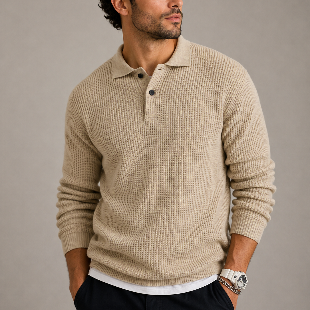 Men's Slim Fit Knit Sweater Lapel Collar Casual Layering Everyday Style