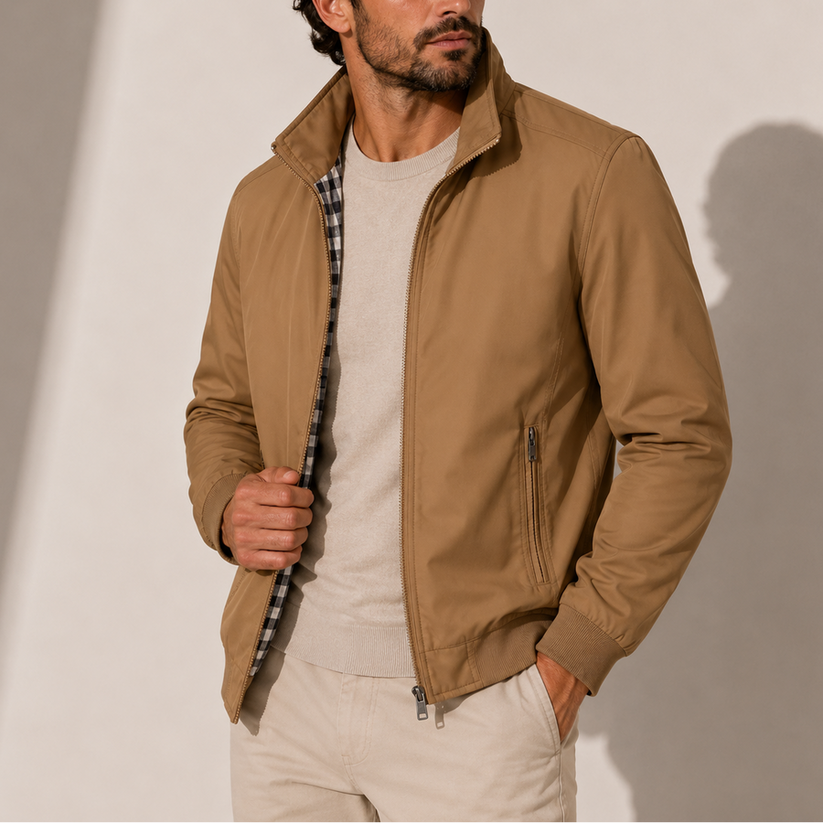 Men's Casual Bomber Jacket Stand Collar Zip-Up Versatile Everyday Wear