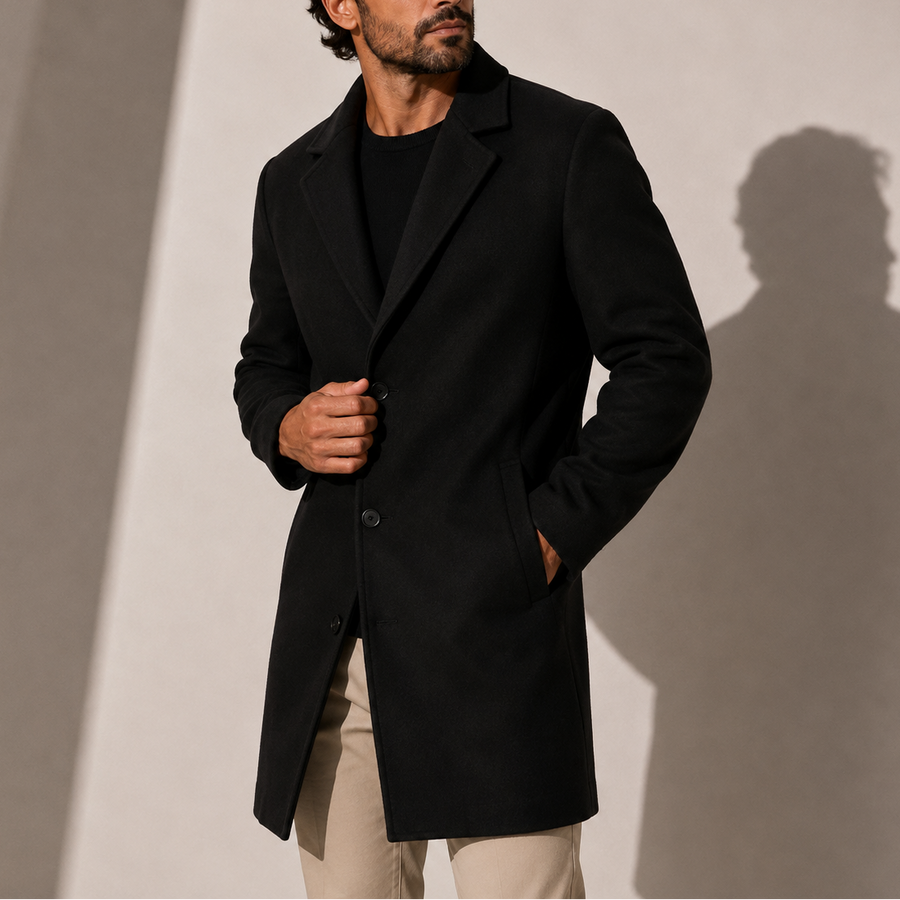 Men's Classic Tailored Overcoat Smart Casual Style Long Sleeve Button Closure