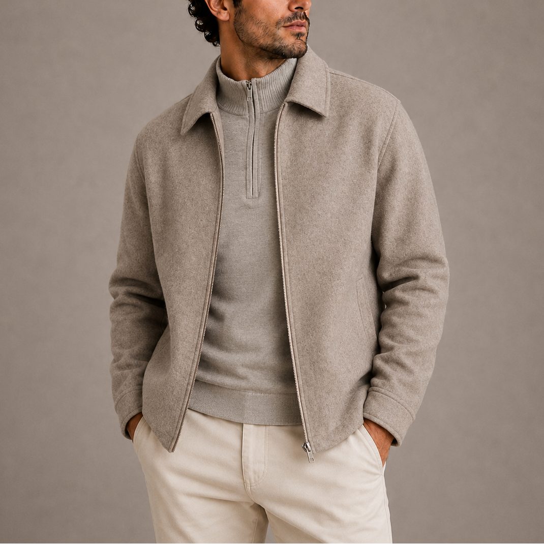 Men's Casual Zip-Up Jacket Collared Relaxed Fit Everyday Layering