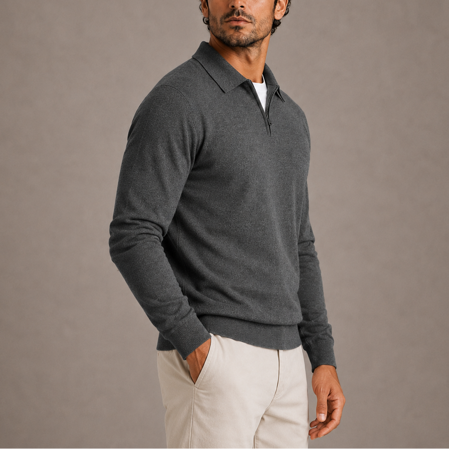 Men's Casual Quarter-Zip Knit Sweater Long Sleeve Collared Relaxed Fit Everyday