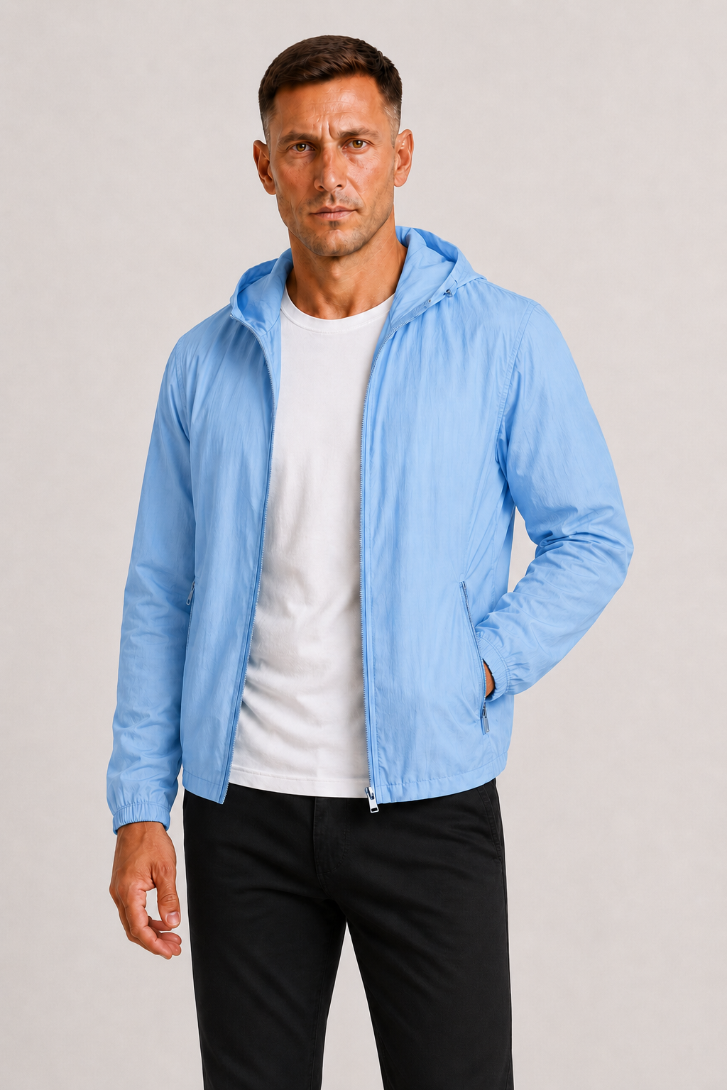 Men's Thin Summer Jacket with Hood and Zipper Casual Lightweight Outdoor