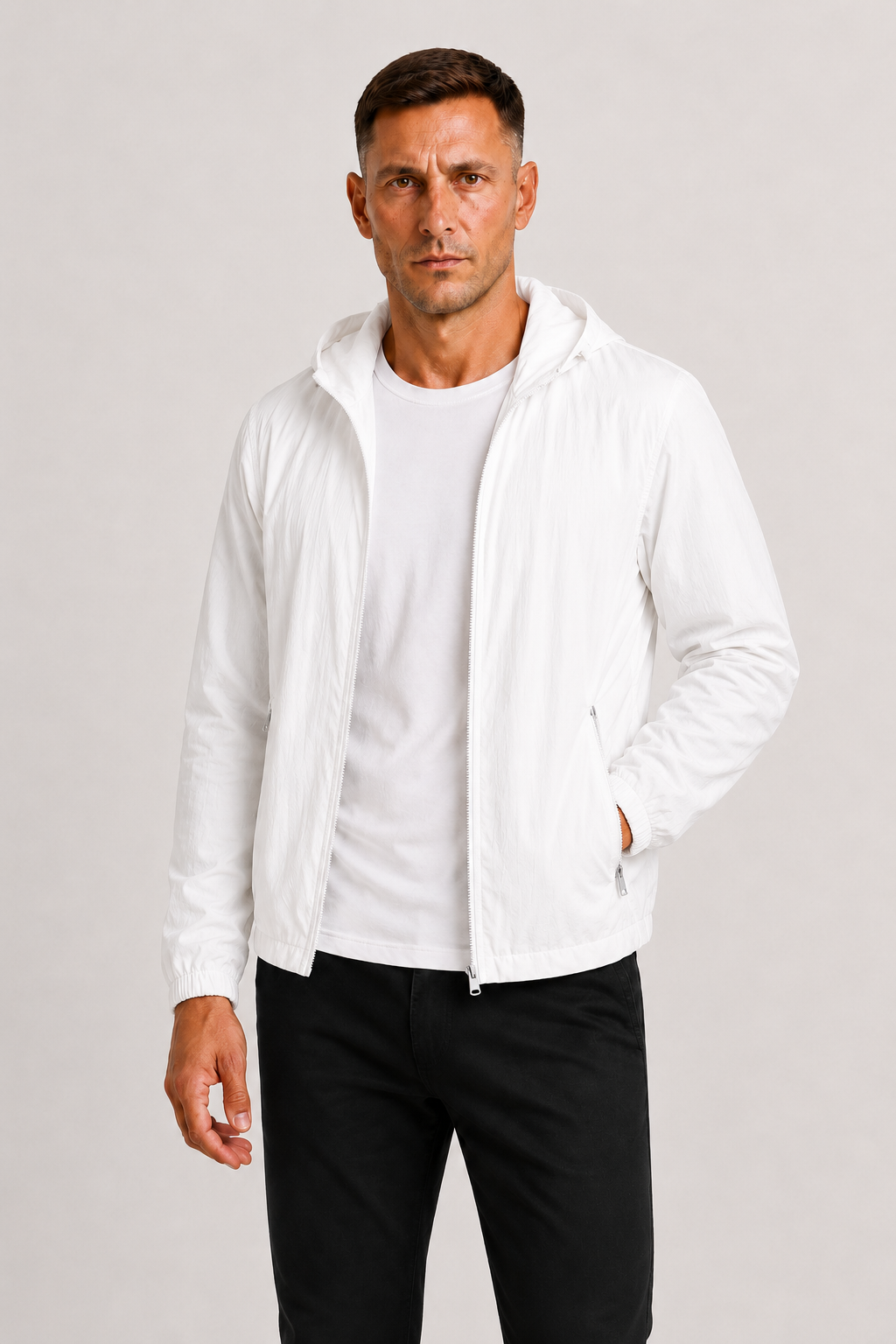 Men's Thin Summer Jacket with Hood and Zipper Casual Lightweight Outdoor