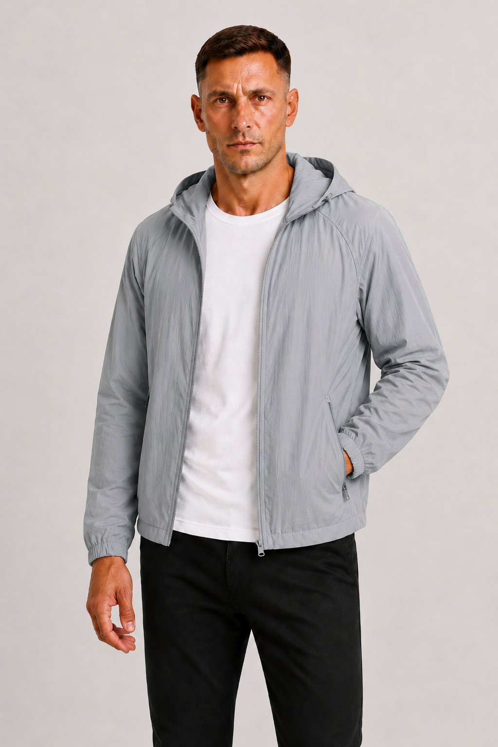 Men's Thin Summer Jacket with Hood and Zipper Casual Lightweight Outdoor