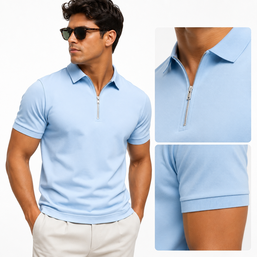 Men's Slim-Fit Short-Sleeve Polo Shirt Zip-Neck Casual Stylish Everyday