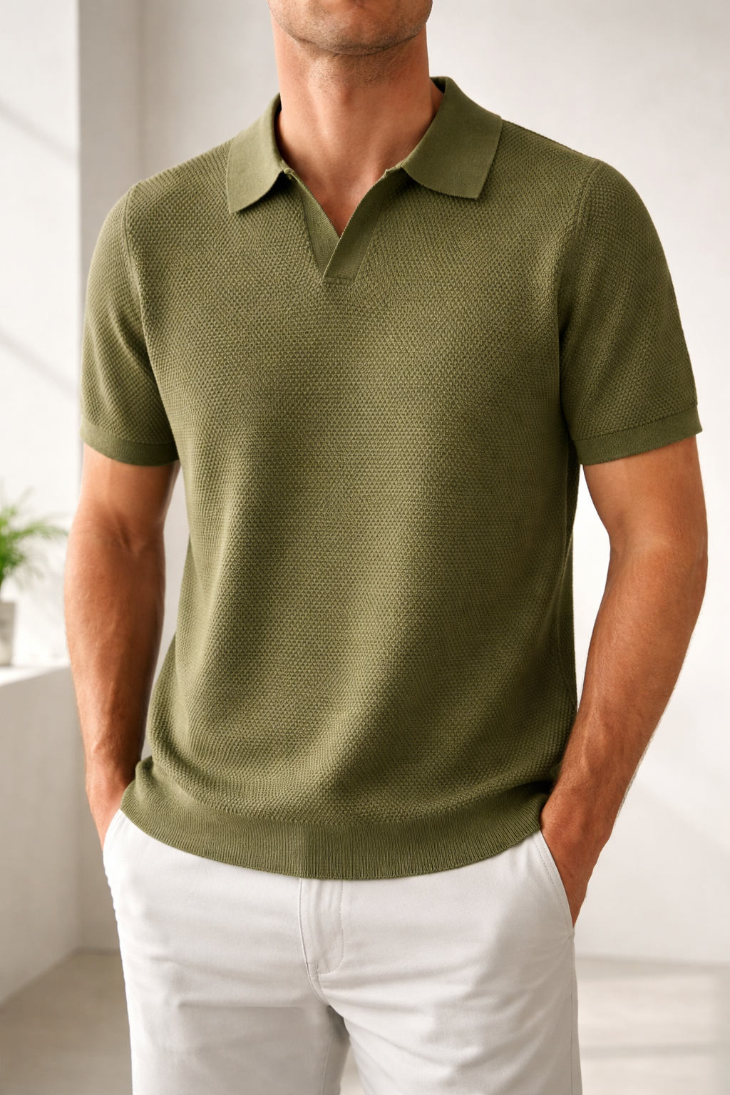 Men's Textured Knit Polo Shirt | Short Sleeve Casual Collar Top