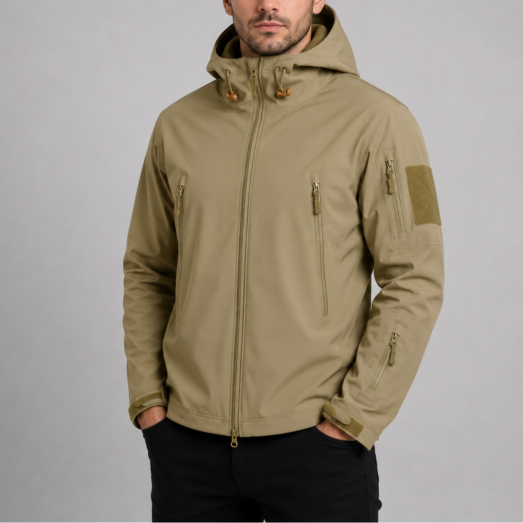 Men's Tactical Softshell Jacket Hooded Windproof Outdoor Layering Coat