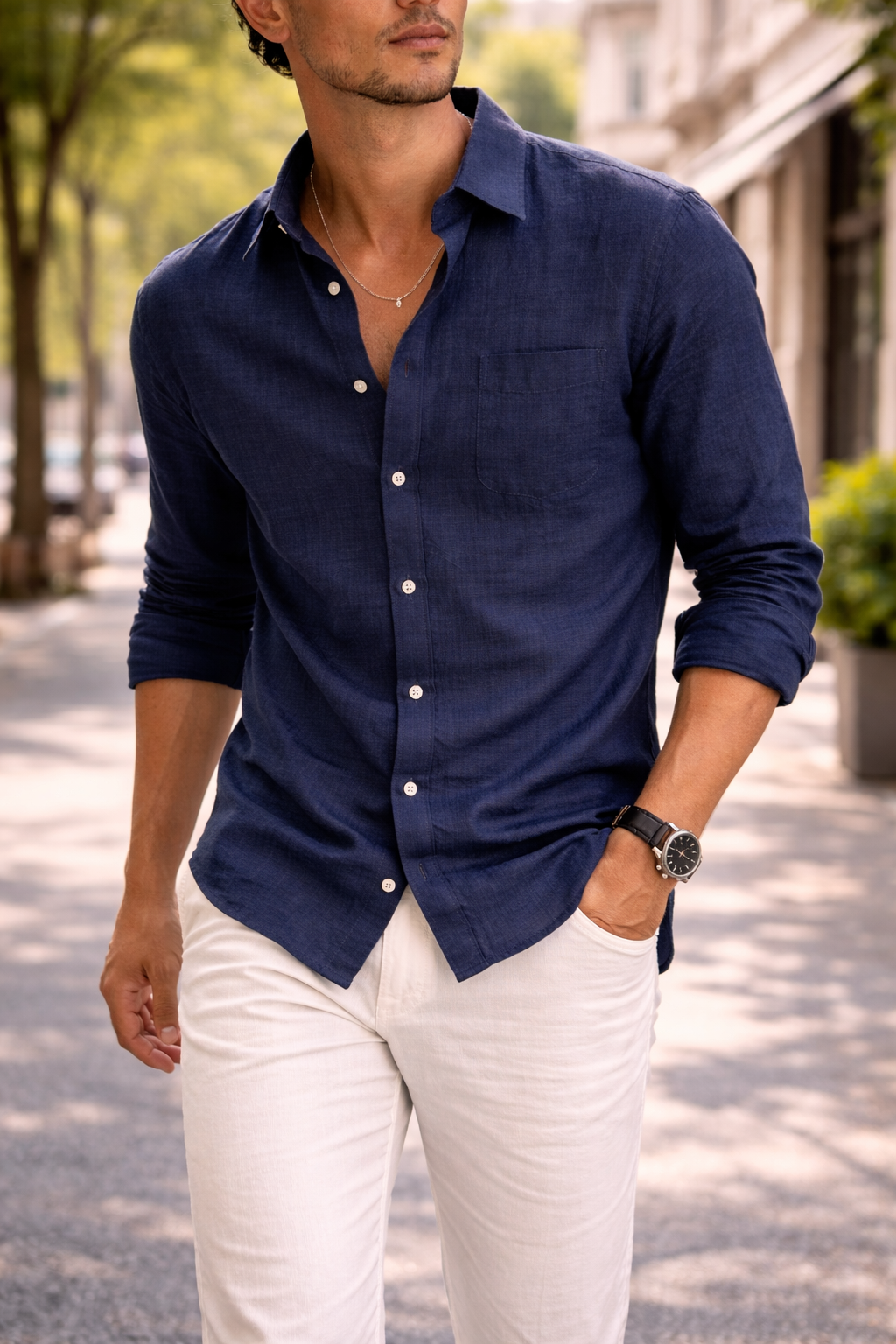 Men's Casual Linen Shirt | Long Sleeve